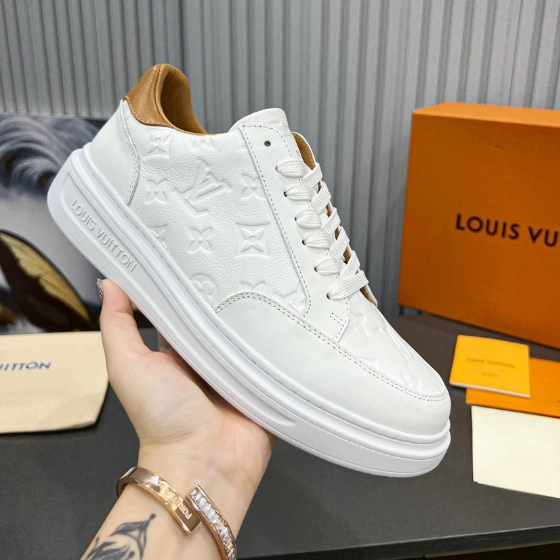LV-Leather Embossed Sports White Shoes