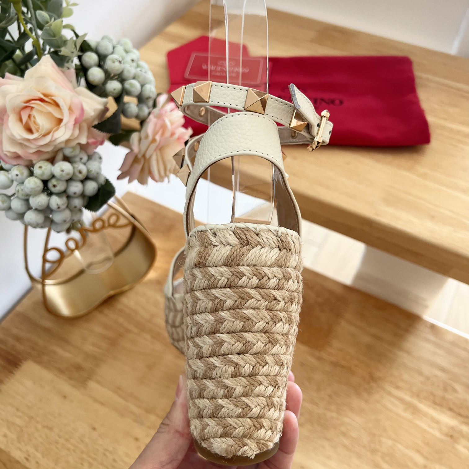 Valentino Garavani-pebbled leather lace-up wedge sandals