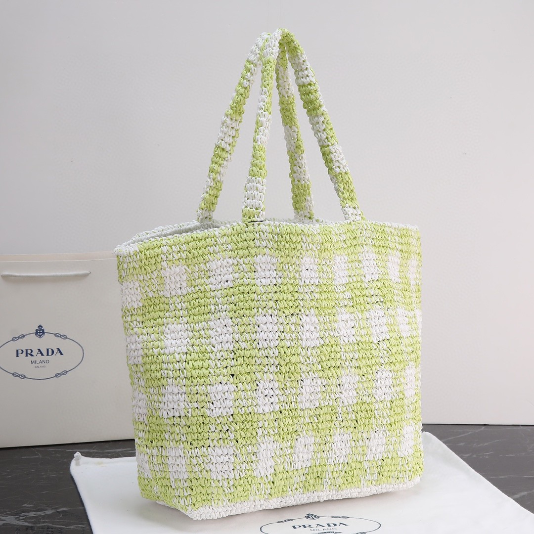 Prada-Color matching Lafite grass woven tote bag