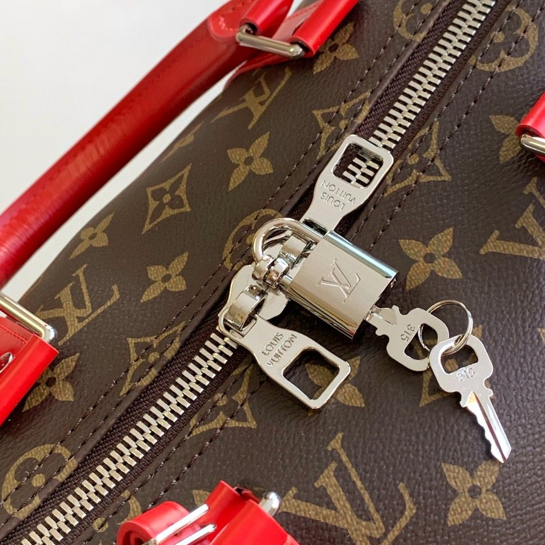 LV - keepall Bandoulière 50 Coated Canvas and Cowhide Leather Handbag Shoulder Crossbody Bag