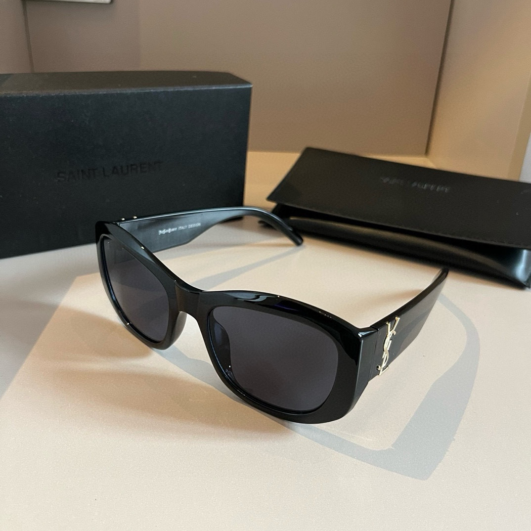 YSL-Black Metametal Logo with Nose Support Sunglasses