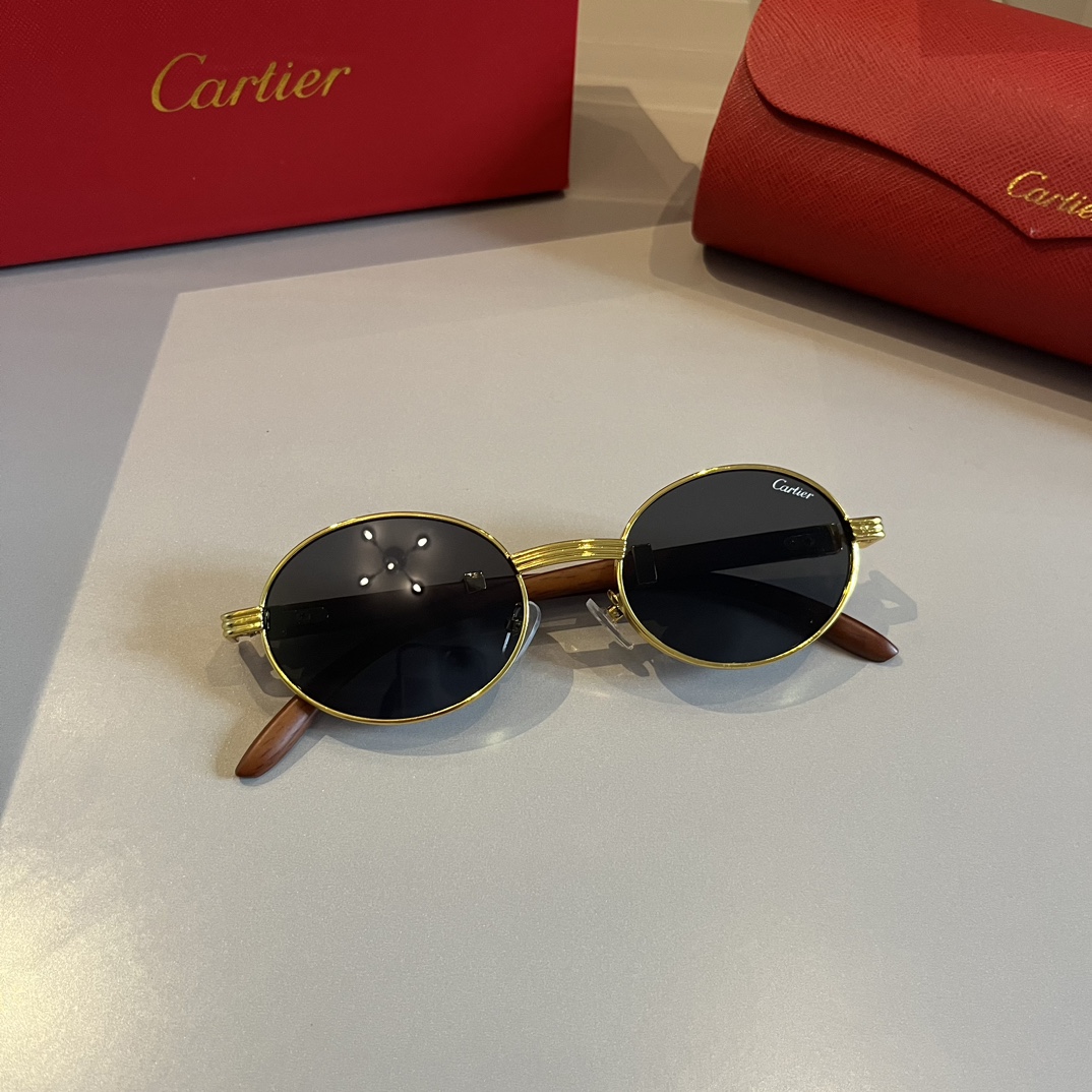 Cartier-2024 new metal material small round frame sunglasses