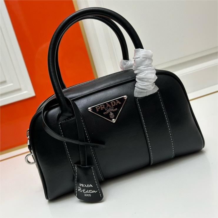 Prada-All black and all leather vintage Boston handbag