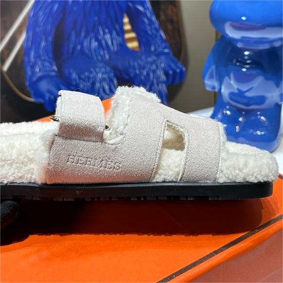Hermes-Chypre series Velcro  Fur slippers