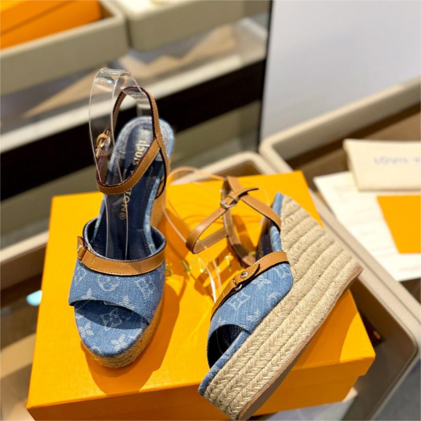 LV-2024 Latest Runway Style Thick Soled Hemp Rope Sandals