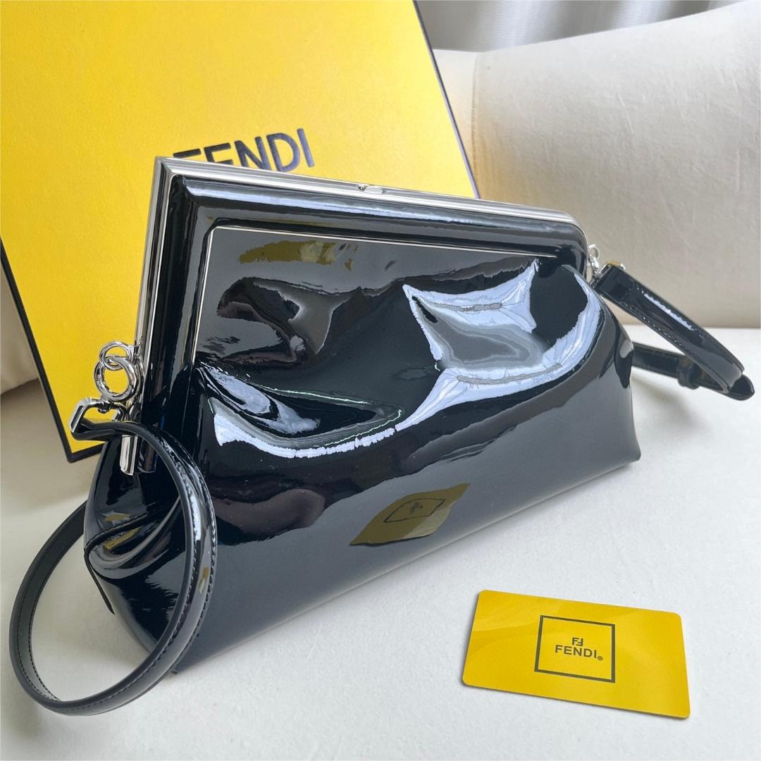 FENDI-Black patent leather handbag