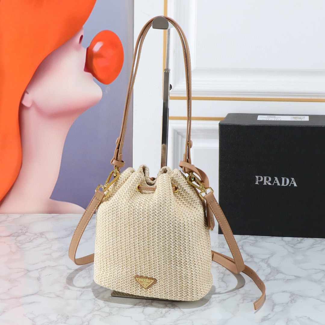 Prada-Lafite woven drawstring bucket bag