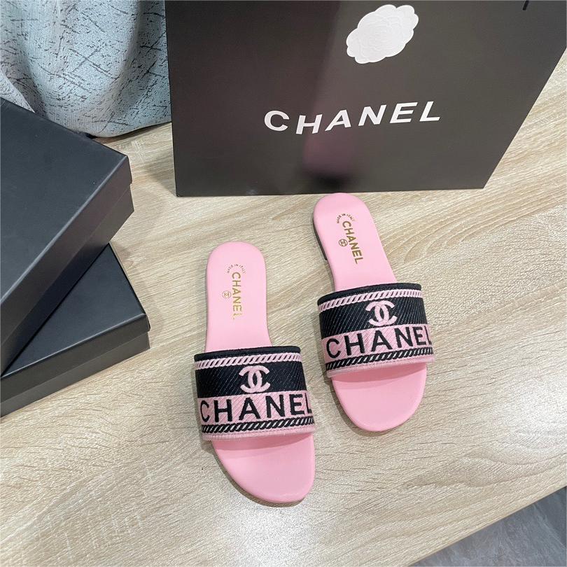 Chanel-Embroidered letter flat slippers