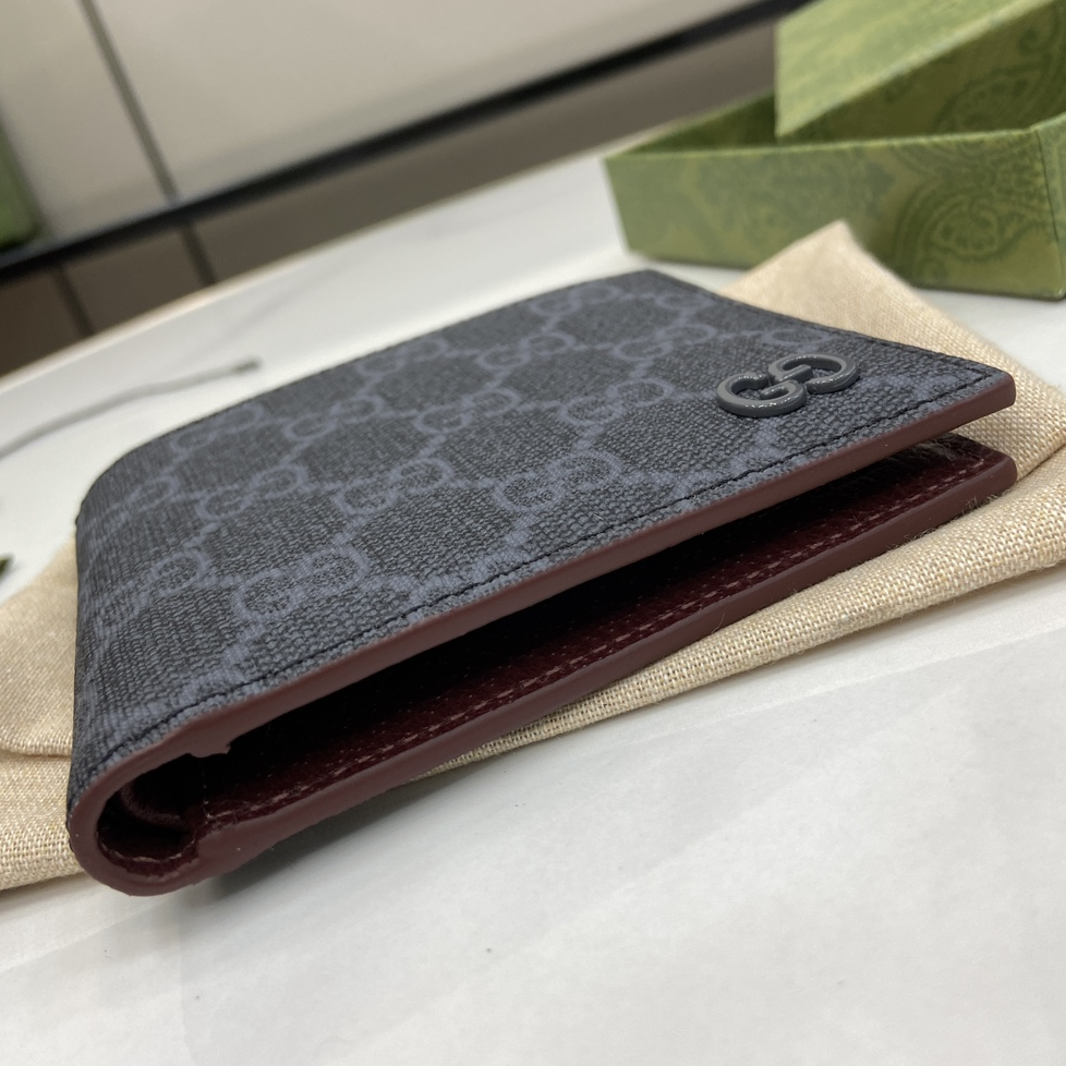 GUCCI- Canvas Black and Bordeaux Red Wallet
