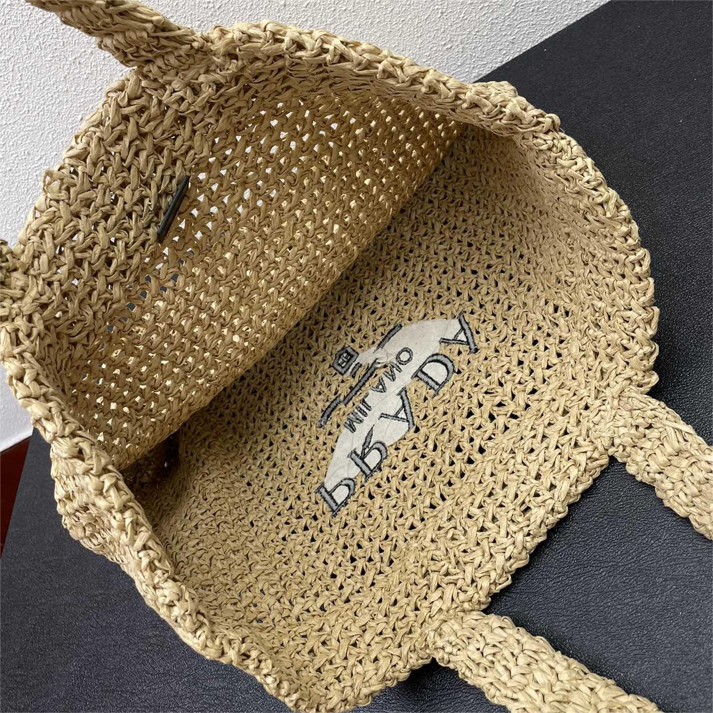 Prada-Hollow Lafite Grass Weaving Tote
