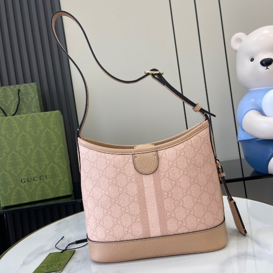 Gucci-Ophidia Grey Pink Leather Rolled Edge Small Shoulder Backpack