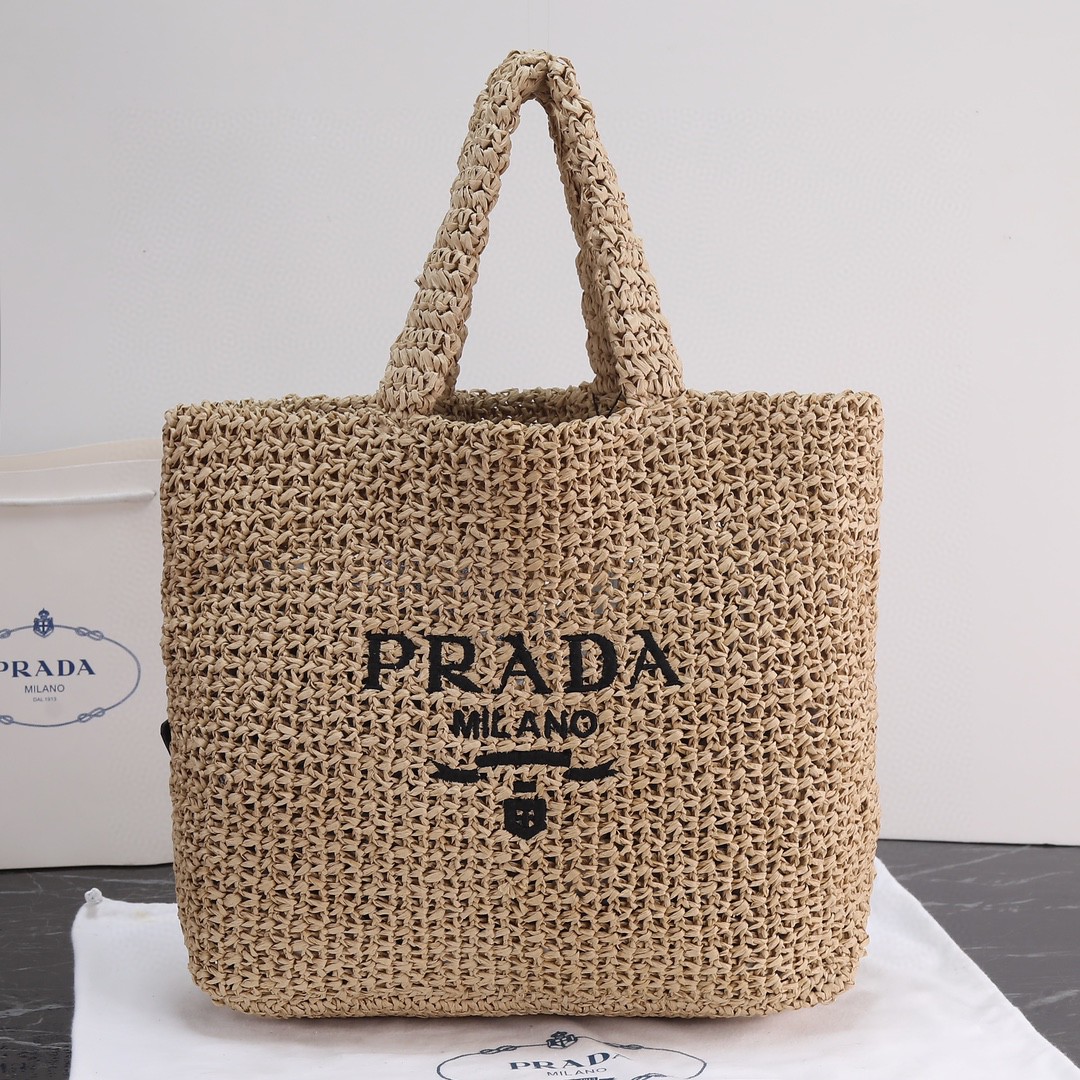 Prada-Imported Lafite Grass Design Fiber Tote Bag