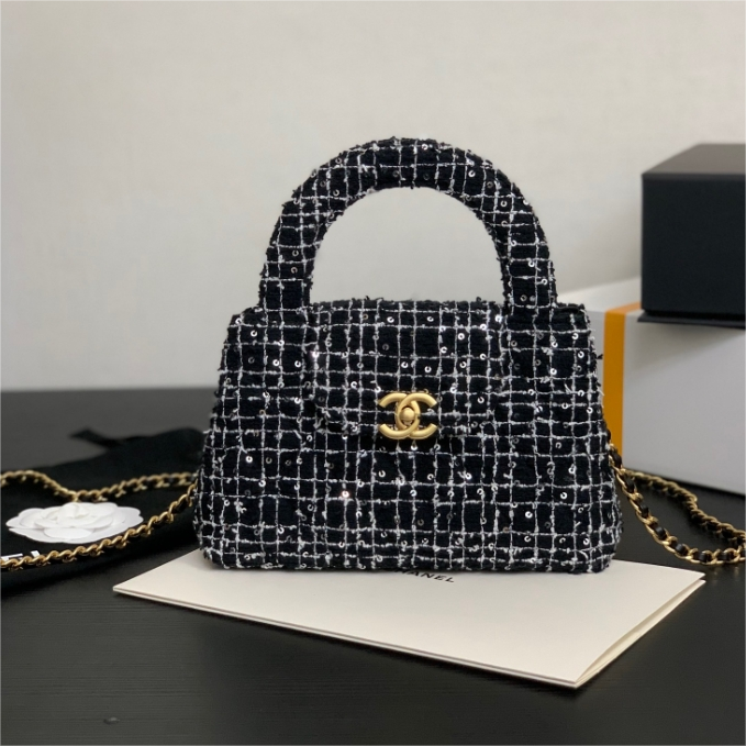 Chanel-Large Woolen Fabric Diamond Grid Coarse Nylon Bead Cloth Handbag