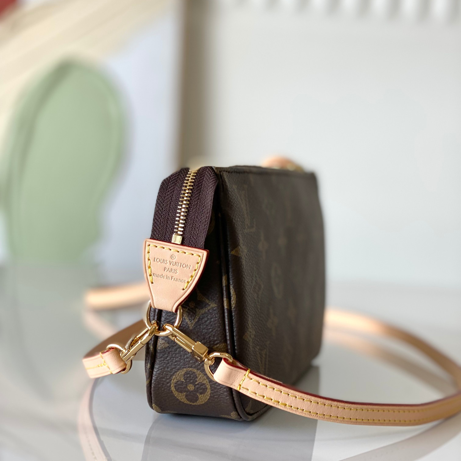 LV - Pochette Accessories Brown Canvas Cowhide Leather Handbag