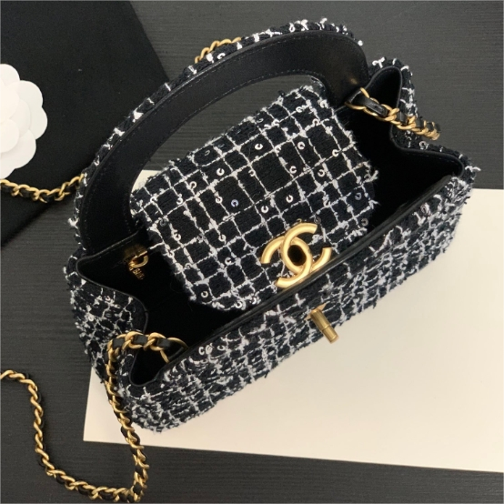Chanel-Large Woolen Fabric Diamond Grid Coarse Nylon Bead Cloth Handbag