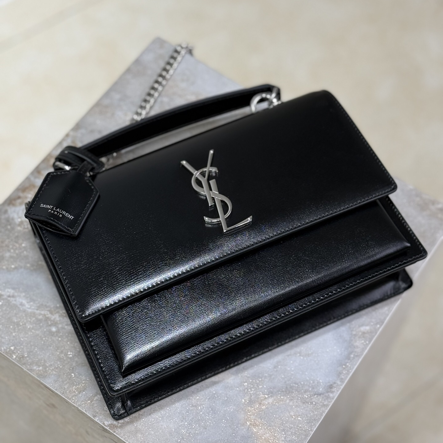 YSL- Sunset Gold Label Leather Top Handle Crossbody Shoulder Bag