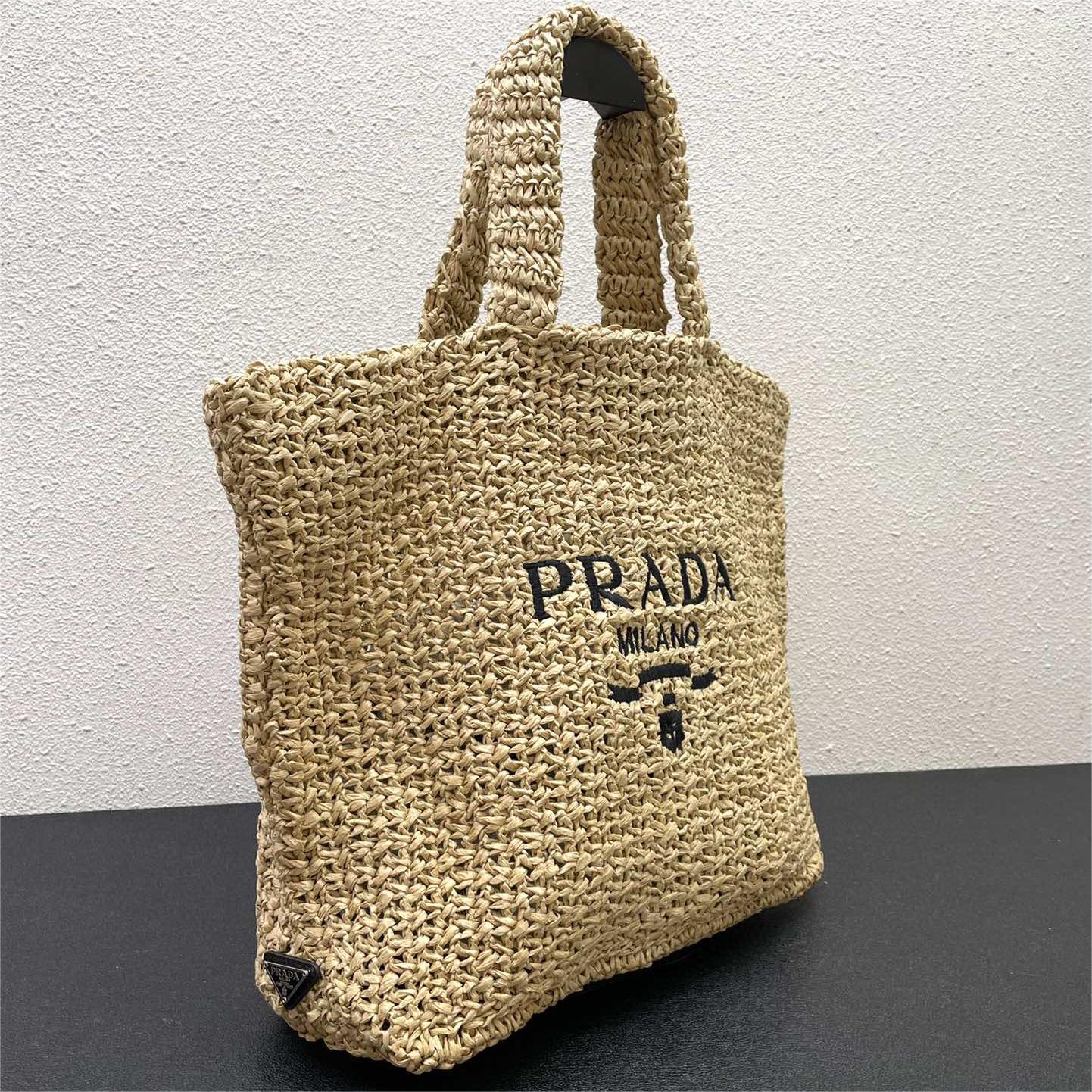 Prada-Hollow Lafite Grass Weaving Tote