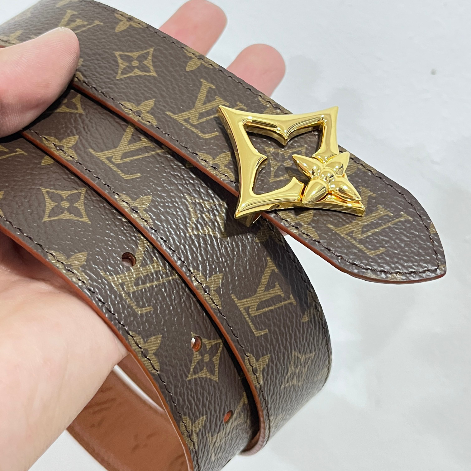 LV - Printed Reversible Smooth Buckle Leather Canvas Belt