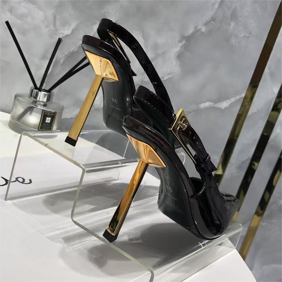 YSL -Exquisite pointed small gold bar high heels