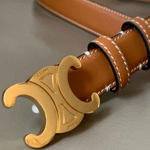 CELINE-Calf Leather Metal Buckle Belt
