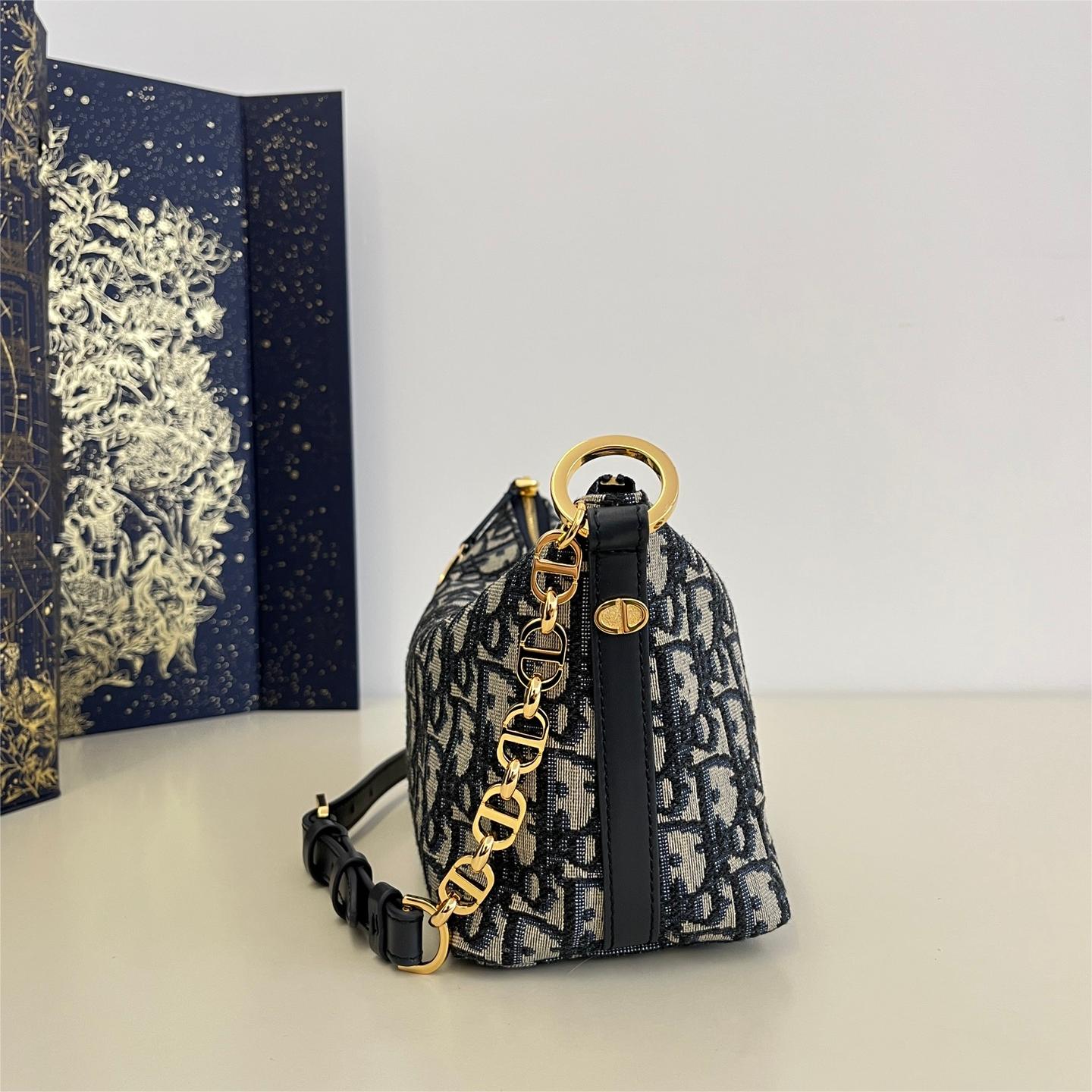 Dior-Hobo chain handbag with blue Oblique print