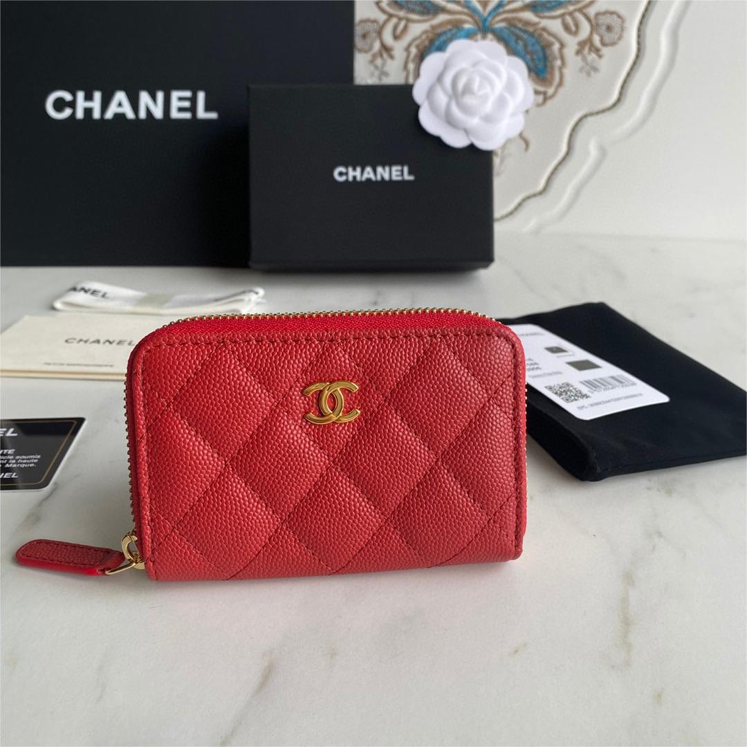 Chanel-24k thick gold plated hardware small zipper coin purse