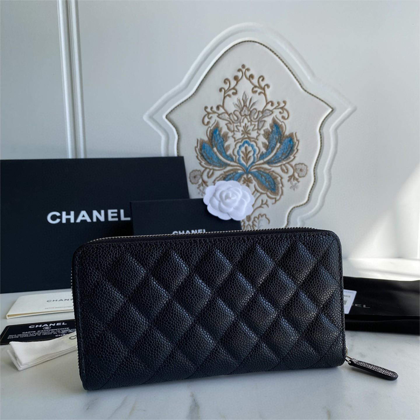 Chanel-Lychee patterned zipper long wallet