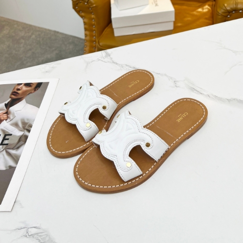 Celine-Embossed Cowhide Oil Edge Genuine Leather Sole Slippers