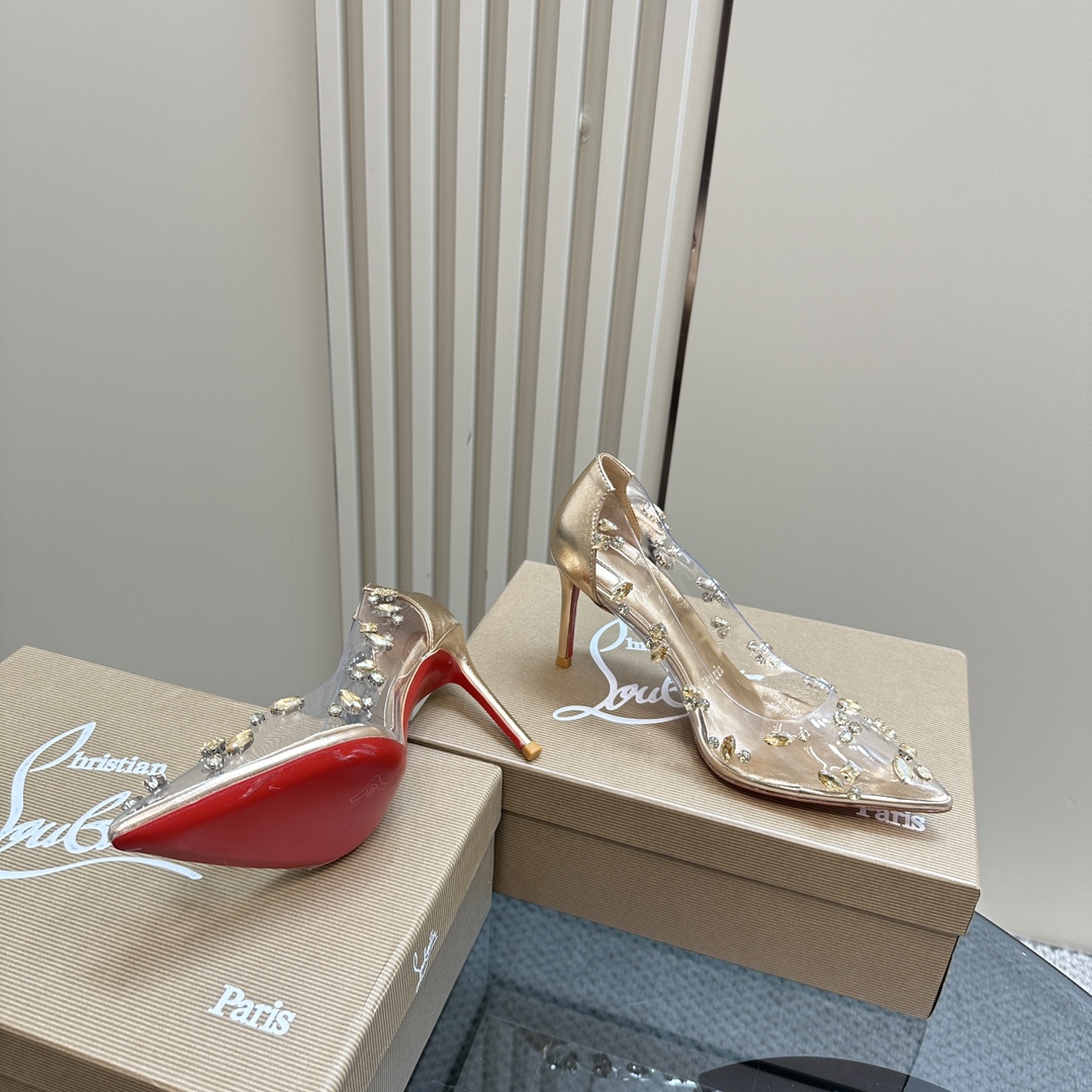 Christian Louboutin-Transparent PVC hot stamping various crystal diamond high heels