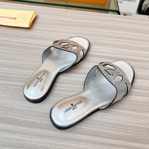 LV-Cowhide Hollow Slippers
