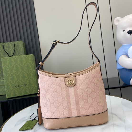 Gucci-Ophidia Grey Pink Leather Rolled Edge Small Shoulder Backpack