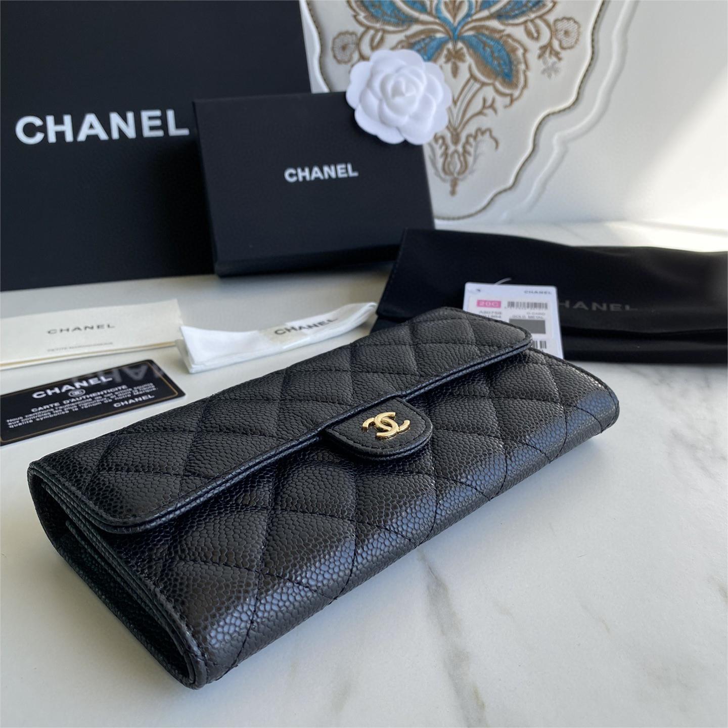 Chanel-Lychee patterned CF long wallet