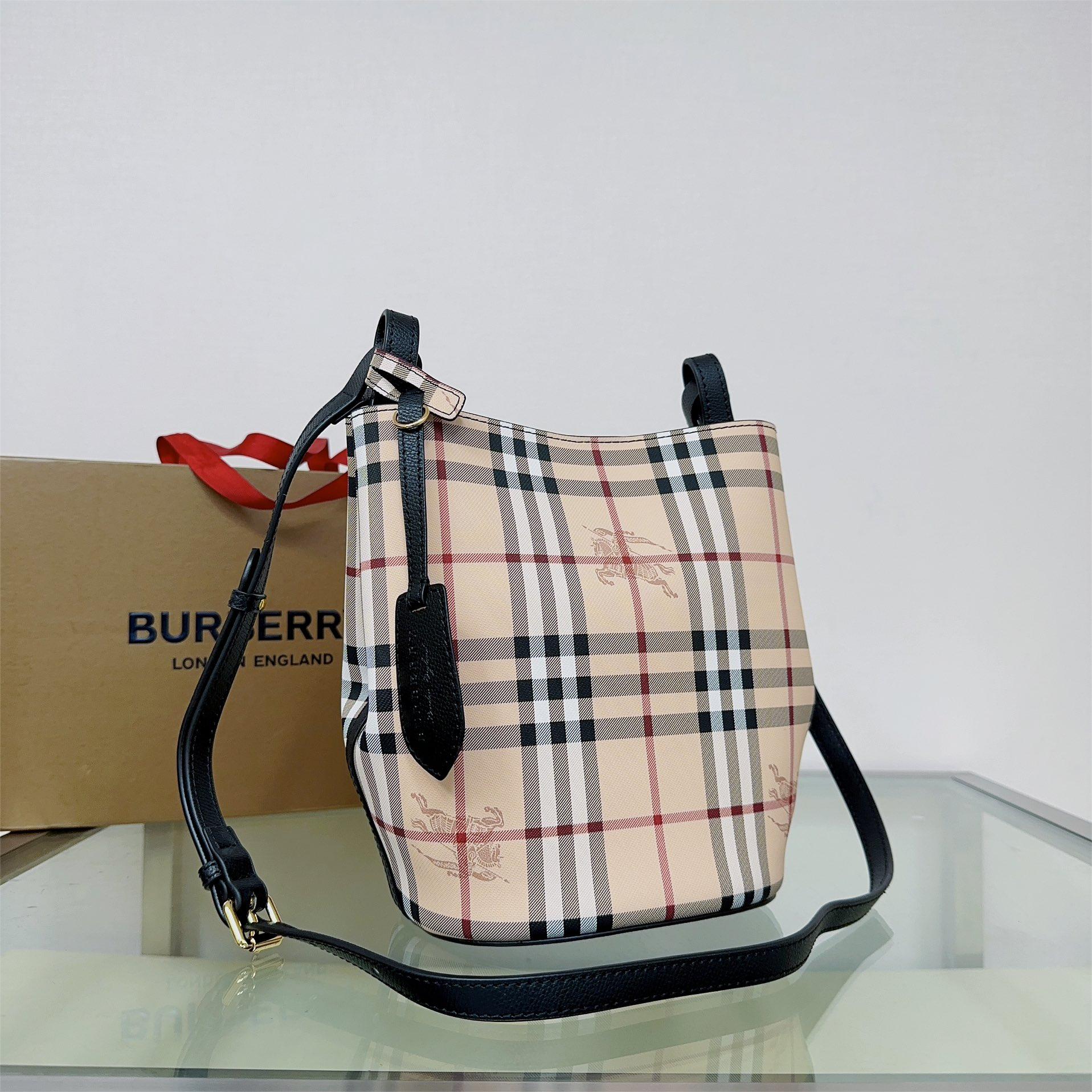 Burberry-Classic Haymarket plaid slanted back bucket bag