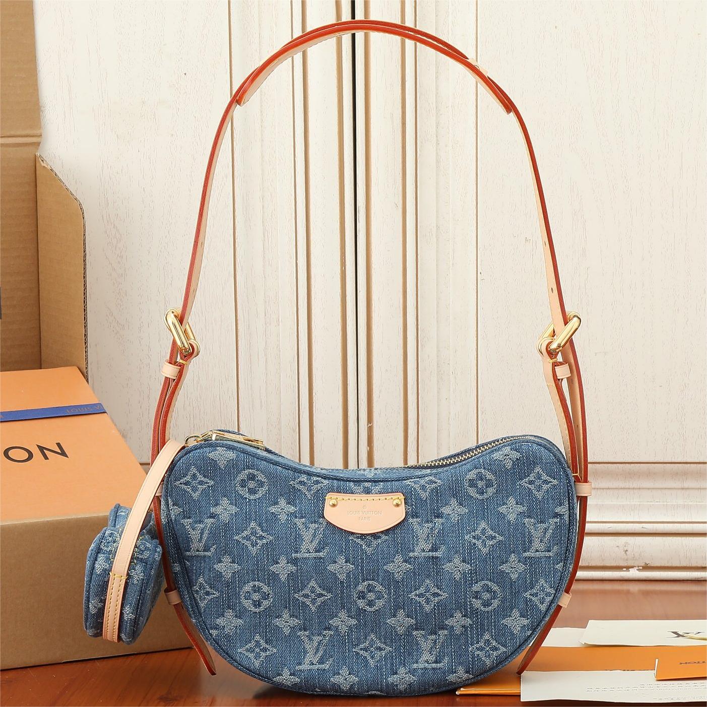 Lv-Croissant Medium Denim Handbag