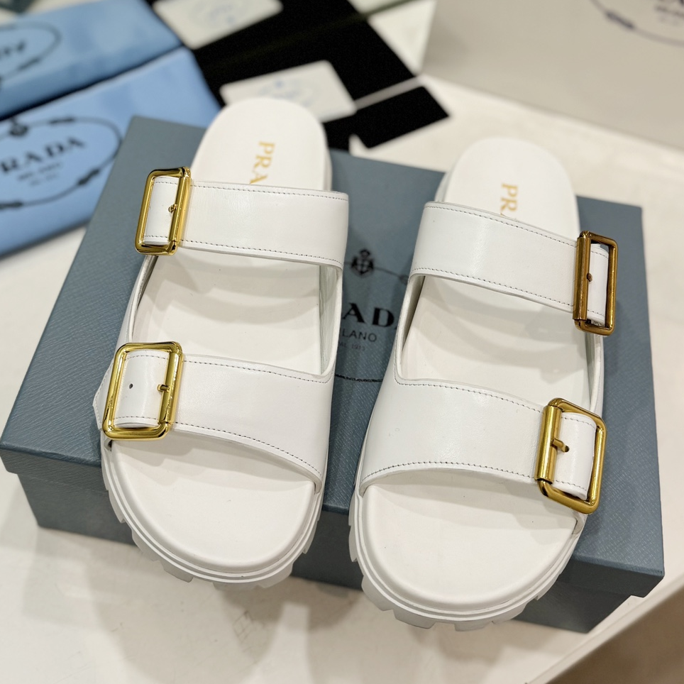 Prada-WHITE Leather Sandals