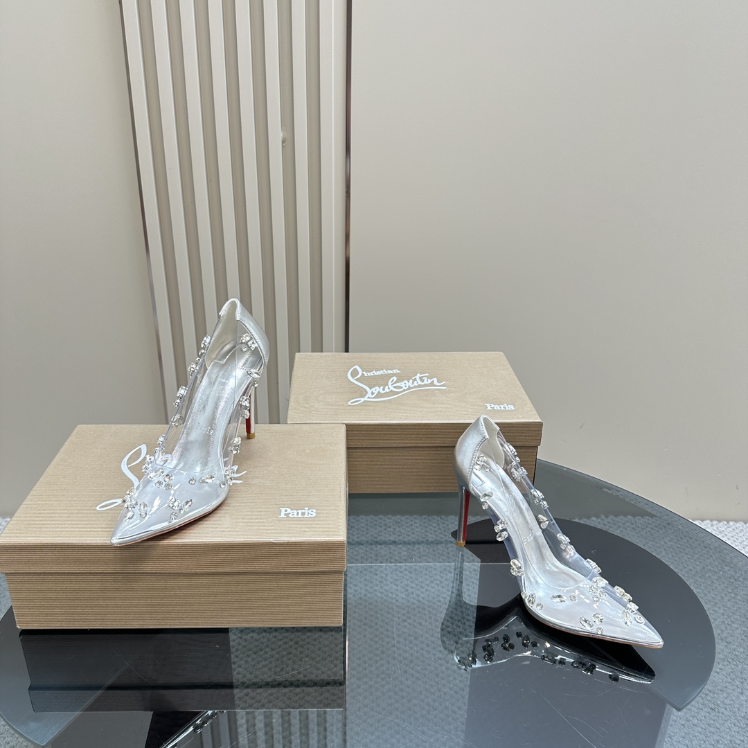 Christian Louboutin-Transparent PVC crystal diamond silver high heels