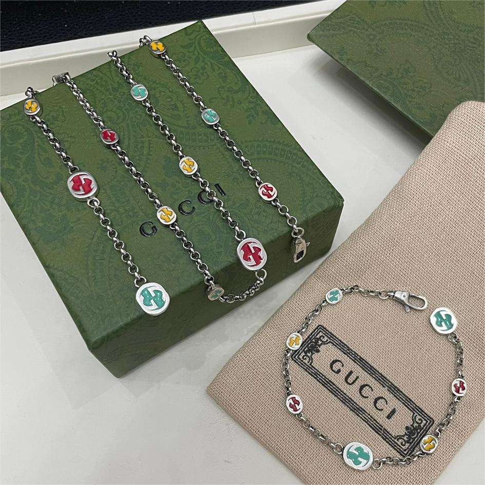 GUCCI-Interlocking Double G Colored Enamel Bracelet Necklace Set