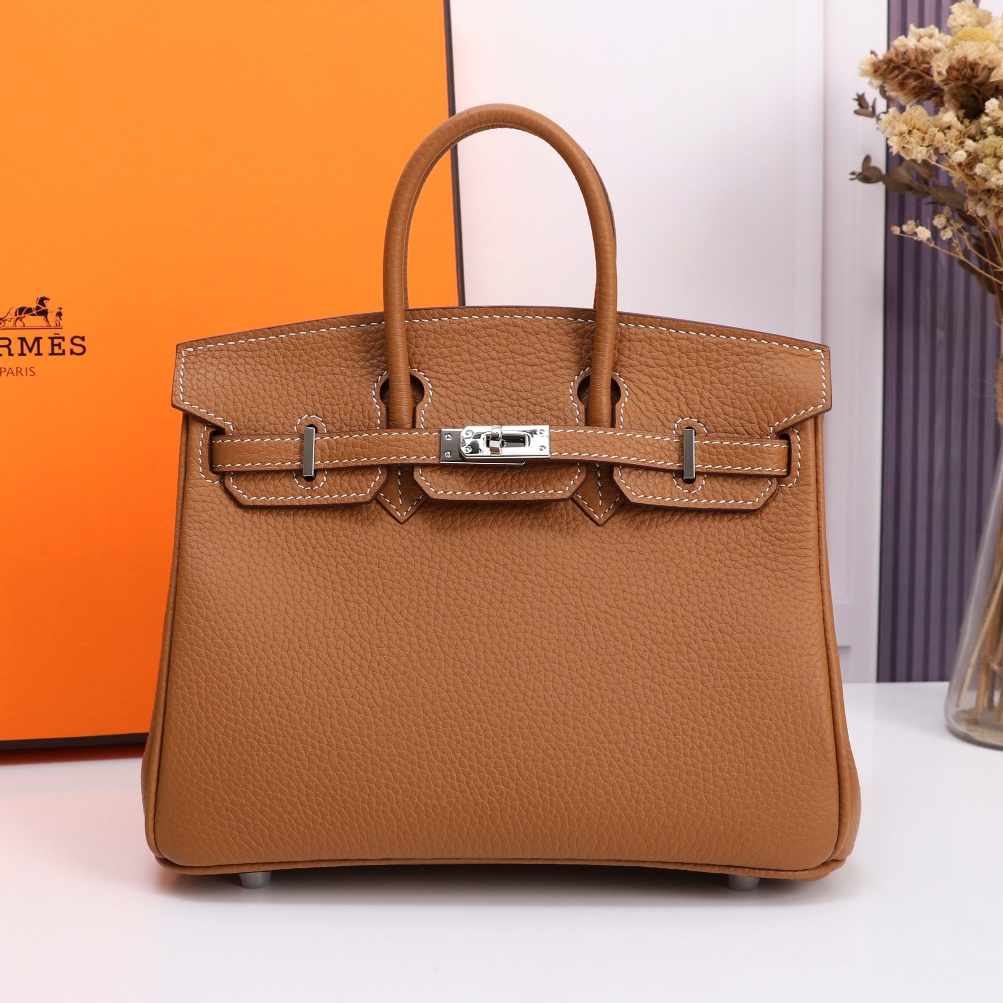 HERMES- Birkin 25 Silver buckle Gold buckle Brown Handbag