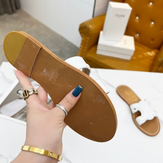 Celine-Embossed Cowhide Oil Edge Genuine Leather Sole Slippers