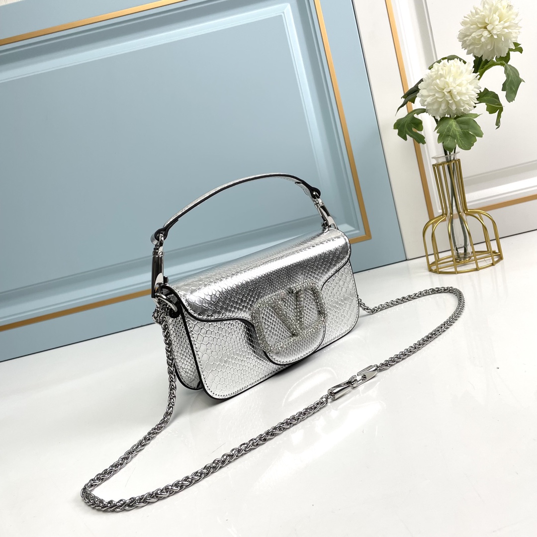 Valentino-Garavani MINI LOCÒ Snake patterned calf leather bag