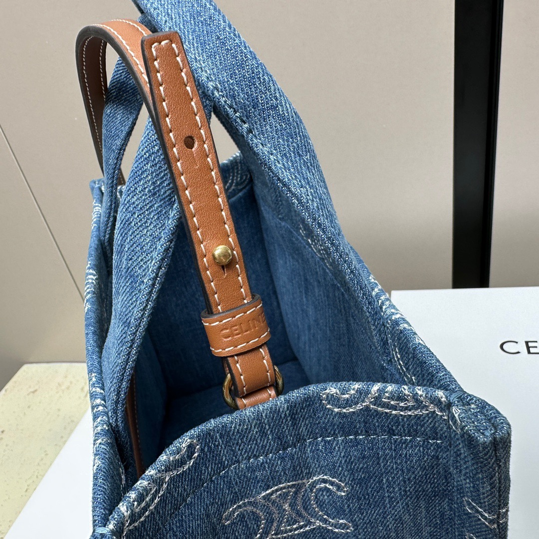 CELINE-Printed fabric cowhide leather tote bag