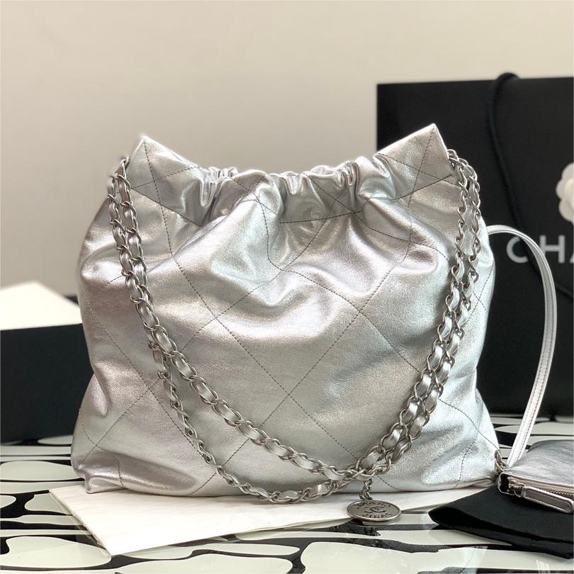 CHANEL - 22Bag Leather Shoulder Handbag Silver