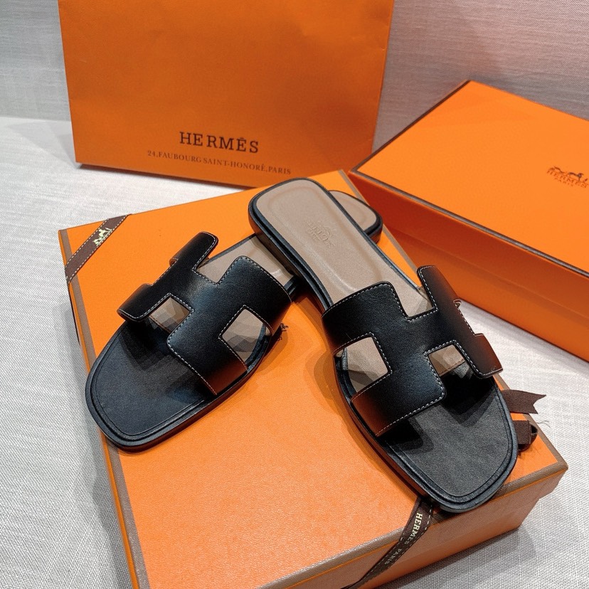 Hermès-leather slippers