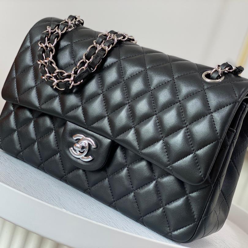 Chanel-Black Silver Classic Medium Flip Bag