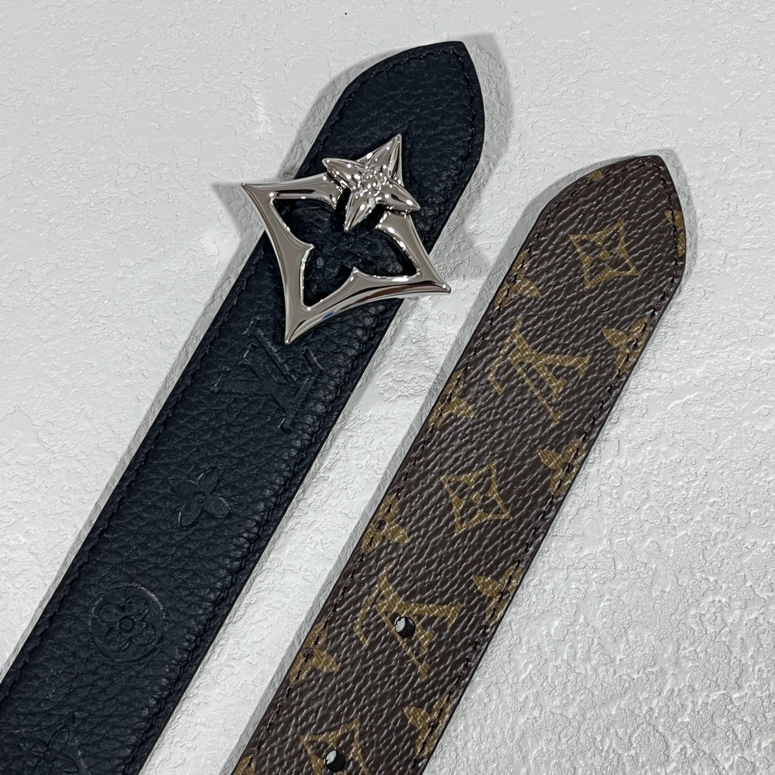 LV - Printed Reversible Smooth Buckle Leather Canvas Belt