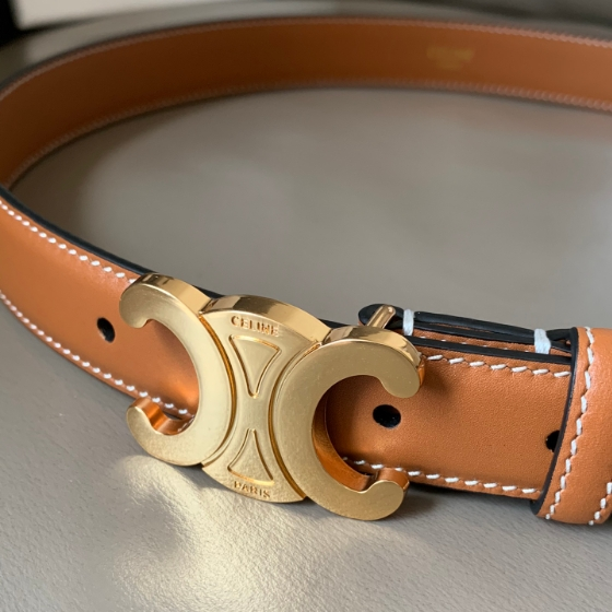 CELINE-Calf Leather Metal Buckle Belt