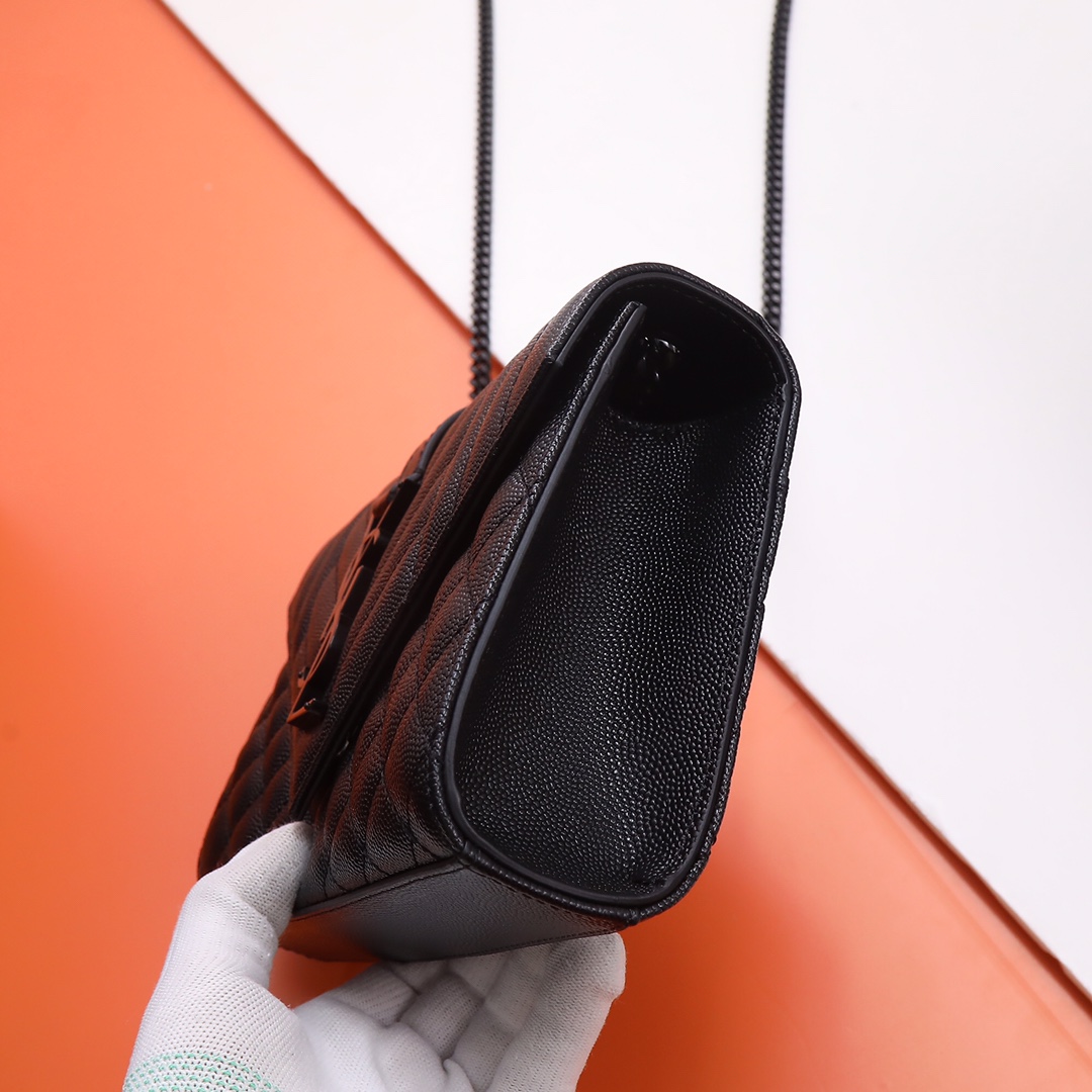 YSL-Envelope black gold buckle small grain embossed leather envelope package