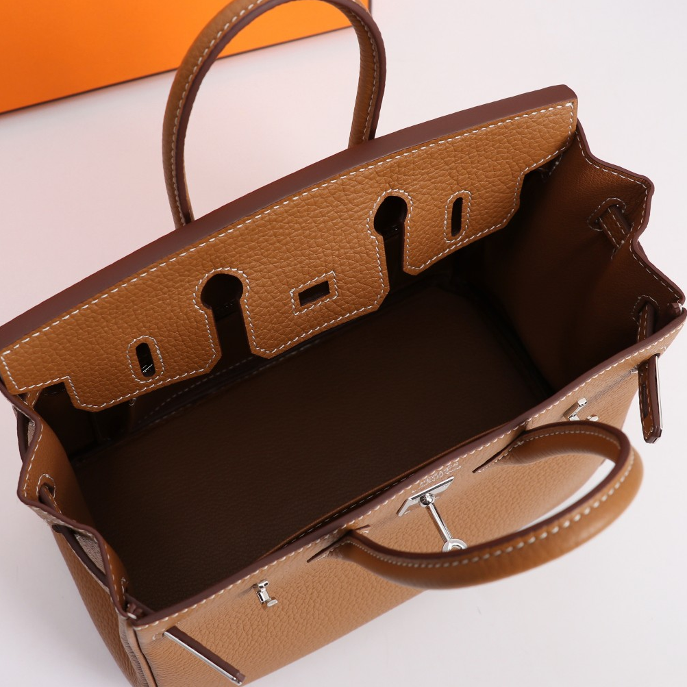 HERMES- Birkin 25 Silver buckle Gold buckle Brown Handbag