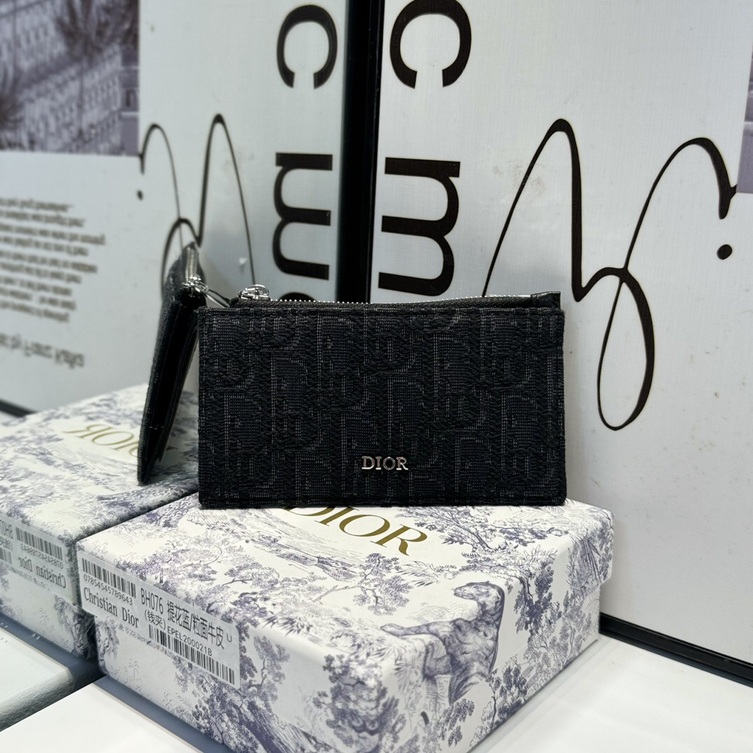 Dior-Black Cowhide Oblique Printed Zipper Clip