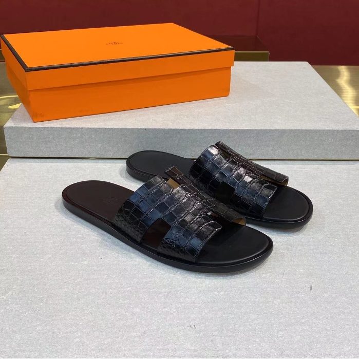 Hermes-Swift Leather Men's H Slippers